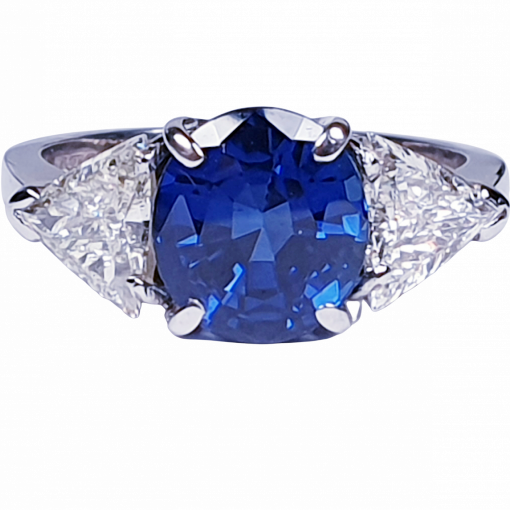 Sapphire and trillion cut diamond engagement ring | DB Gems