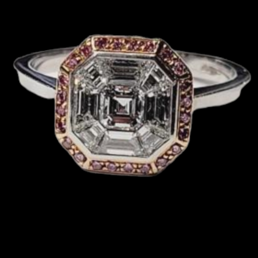 Asscher cut diamond and pink diamond ring DB Gems